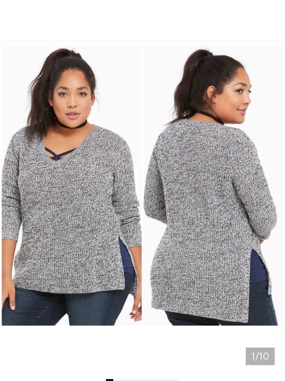Torrid black white marled v-neck sweater 2X
